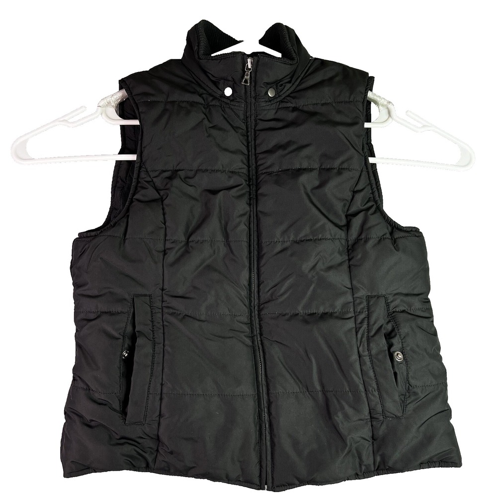 Tommy Hilfiger Womens Quilted Vest Jacket Black Pockets Full Zip Size Small